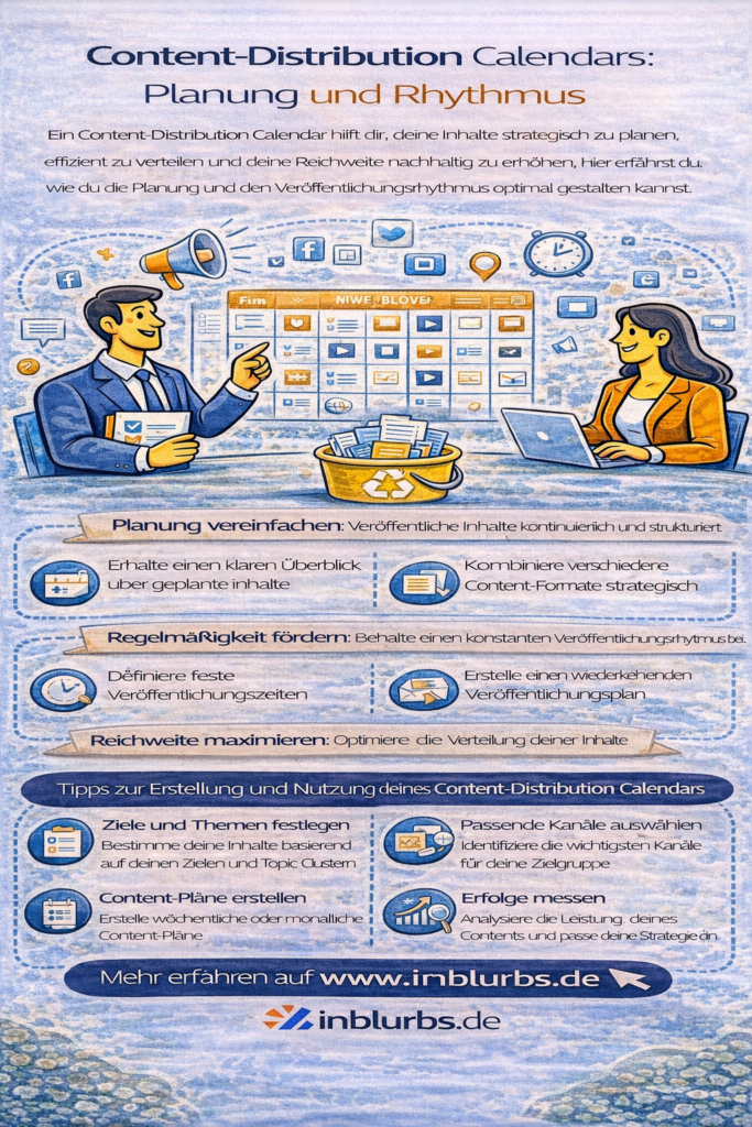 infographik Content-Distribution Kalender, Planung Content-Rhythmus, Inhaltsverteilung Kalender, Redaktionskalender Planung, Veröffentlichungsrhythmus Content, Content-Planung Strategie, Kalender Editorial-Planung, Content-Rhythmus Kanäle, Jahresplan Content-Verteilung, Redaktionsplan Kommunikationskanäle