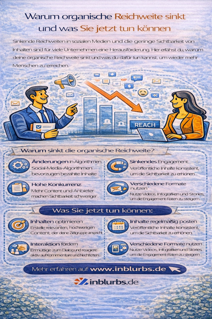 infographic organische reichweite sinkt, gründe organische Reichweite, was tun reichweite, reichweite steigern jetzt, social media reichweite sinkt, algorithmus update reichweite, content strategie reichweite, mehr engagement erreichen, multi kanal strategie, owned media aufbauen