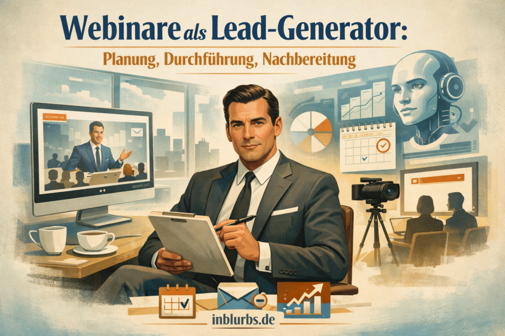 Webinar Lead-Generierung Strategien, Webinar Planung Umsetzung, Webinar Durchführung Optimierung, Webinar Nachbereitung Follow-up, Webinar Conversion Optimierung, Webinar Lead-Akquise Tipps, Webinar Lead-Qualifikation Prozesse, Webinar Traffic Generierungstrategien, Webinar Content-Planung Effektivität, Webinar Erfolgsmessung Kennzahlen, inblurbs inbound marketing