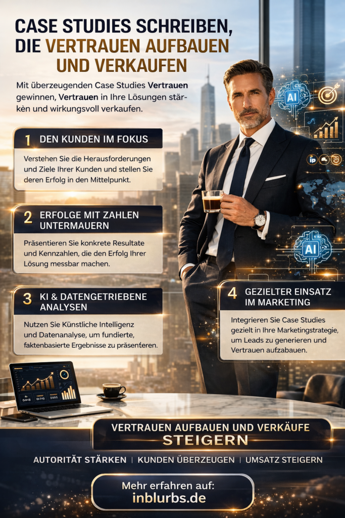 infografik Case Studies Vertrauen, Case Studies verkaufen, Kundenreferenz Fallstudie, Vertrauensfördernde Fallstudien, Verkaufsstarke Case Studies, Case Study Strukturierung, Erfolgsbeispiele Kundenreferenz, Case Study Templates, Targeted Case Studies, Case Studies Inhalte, inblurbs inbound marketing