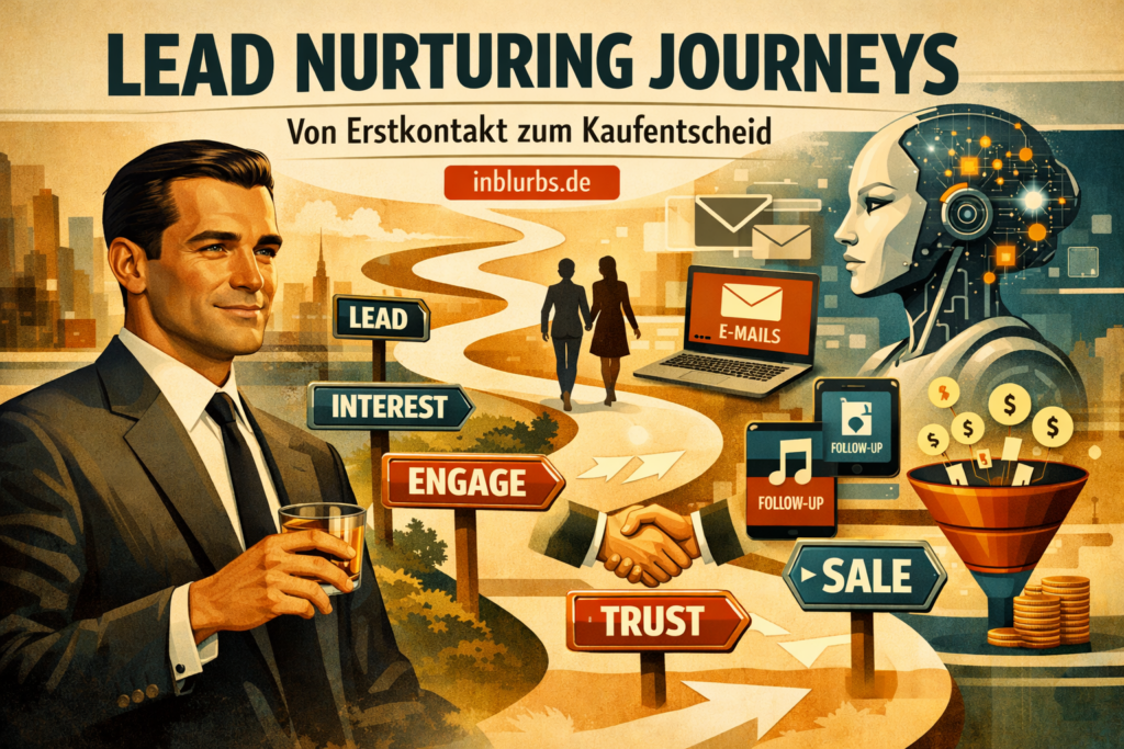 Lead Nurturing Journey, Erstkontakt Kaufentscheidungen, Leadpflege Conversion Funnel, Buyer Journey Optimierung, Leads zu Kundenmapping, Nurturing Sequence Strategie, E-Mail Leadpflege Automatisierung, Segmentierte Lead-Kommunikation, Kaufentscheidung Conversion Pfad, Content Personalisierung Leads, inblurbs inbound marketing