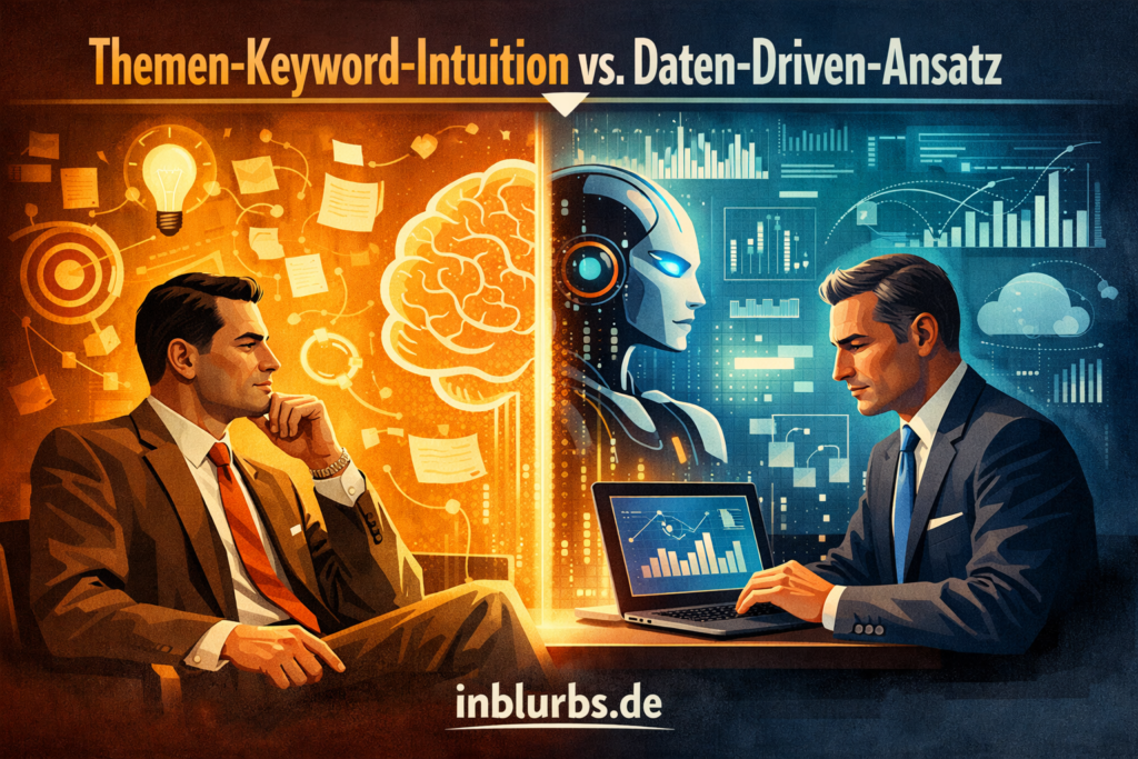 Keyword Intuition Daten, Themenstrategie Datenbasiert, Datengetriebene Keyword-Analyse, Intuition vs Datenanalyse, Datenbasierte Themenfindung, Keyword-Entscheidungen Daten, Intuitionelle Content-Strategie, Datengetriebene Inhaltsplanung, Themenpriorisierung Datenlogik, Insights vs Bauchgefühl