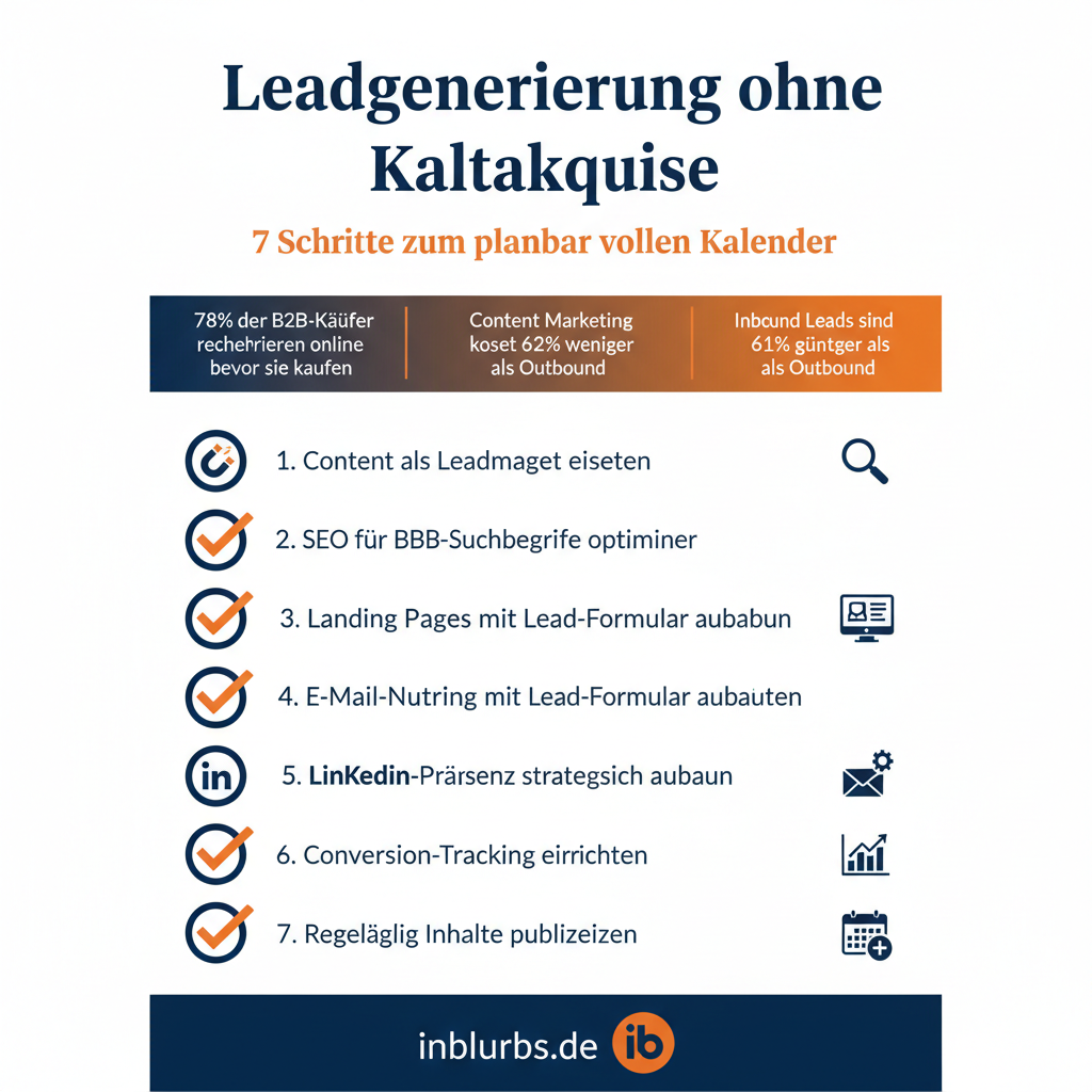 infografik B2B Leads gewinnen, Digitale Leadgenerierung Strategie, Kunden gewinnen online, Lead Magnet erstellen, B2B Marketing Agentur, Inbound Marketing Agentur DACH, Leadgenerierung Beratung buchen, inblurbs