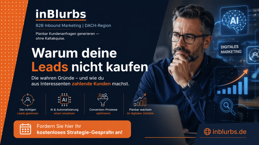 B2B Lead Strategie, Conversion Rate steigern, Content Marketing B2B, Lead Generierung optimieren, Customer Journey Optimierung, Vertrauen aufbauen B2B, Marketing Automation nutzen, Zielgruppe definieren B2B, Inbound Marketing Strategie, Leads qualifizieren B2B, inblurbs inbound marketing