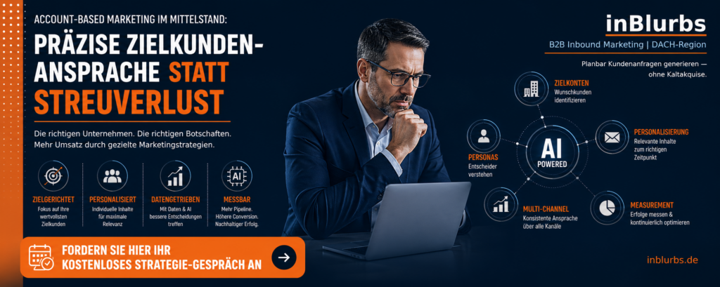 account based marketing, b2b marketing strategie, datengetriebenes marketing strategie, customer journey analyse, customer journey optimierung, datenbasierte entscheidungen treffen, digitale marketing strategie, leadgenerierung im mittelstand, marketing automation tools, strategisches marketing kmu, inblurbs inbound marketing