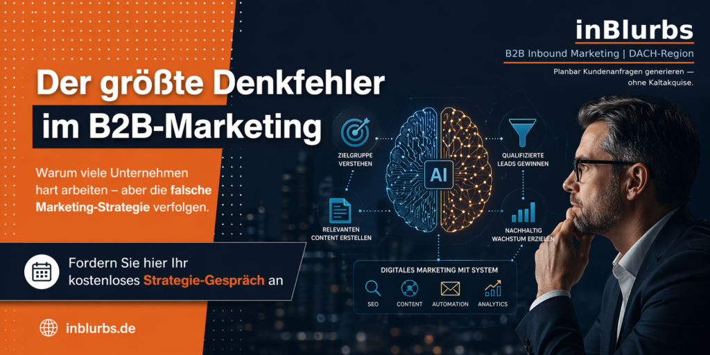 B2B Marketing Strategie, qualifizierte Leads generieren, Inbound Marketing Strategie, digitale Lead Generierung, Content Marketing B2B, B2B Kunden gewinnen, Marketing Automation B2B, Conversion Rate optimieren, Zielgruppe richtig ansprechen, Online Sichtbarkeit erhöhen, inblurbs inbound marketing