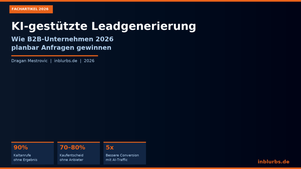 KI Leadgenerierung B2B, Leads gewinnen KI, B2B Anfragen automatisieren, KI Inbound Marketing, Leadgenerierung ohne Kaltakquise, KI Content Marketing B2B, B2B Leads automatisch, KI gestuetzte Kundengewinnung, Inbound Leads skalieren, B2B Marketing automatisieren, inblurbs