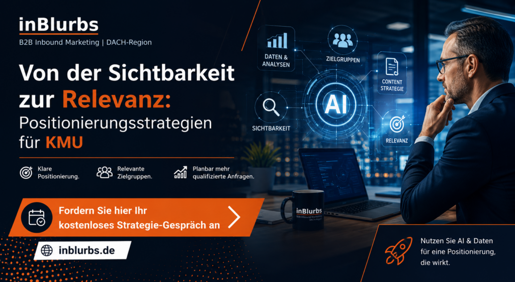 digitale Positionierung Strategien, moderne Marken Positionierung KMU, B2B Content Marketing Strategien, erfolgreiche Unternehmens Positionierung B2B, zielgerichtete Kundenansprache digitale Kanäle, Inbound Marketing für Unternehmen, strategische Markenkommunikation Mittelstand, datengetriebene Leadgenerierung Strategien, digitale Sichtbarkeit für KMU, relevante B2B Markenbildung