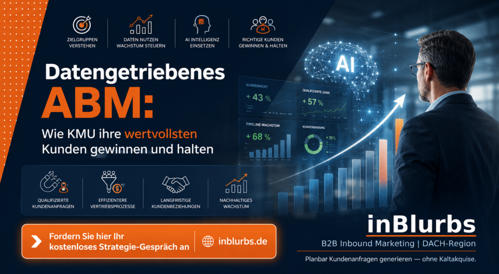 Datengetriebenes Account Based, Account Based Marketing, B2B Marketing Strategie, Qualifizierte Leads generieren, Personalisierte Kundenansprache B2B, Digitale Vertrieb Strategien, Marketing Vertrieb Alignment, Inbound Marketing Strategie, Content Marketing B2B, LinkedIn Lead Generierung, inblurbs inbound marketing