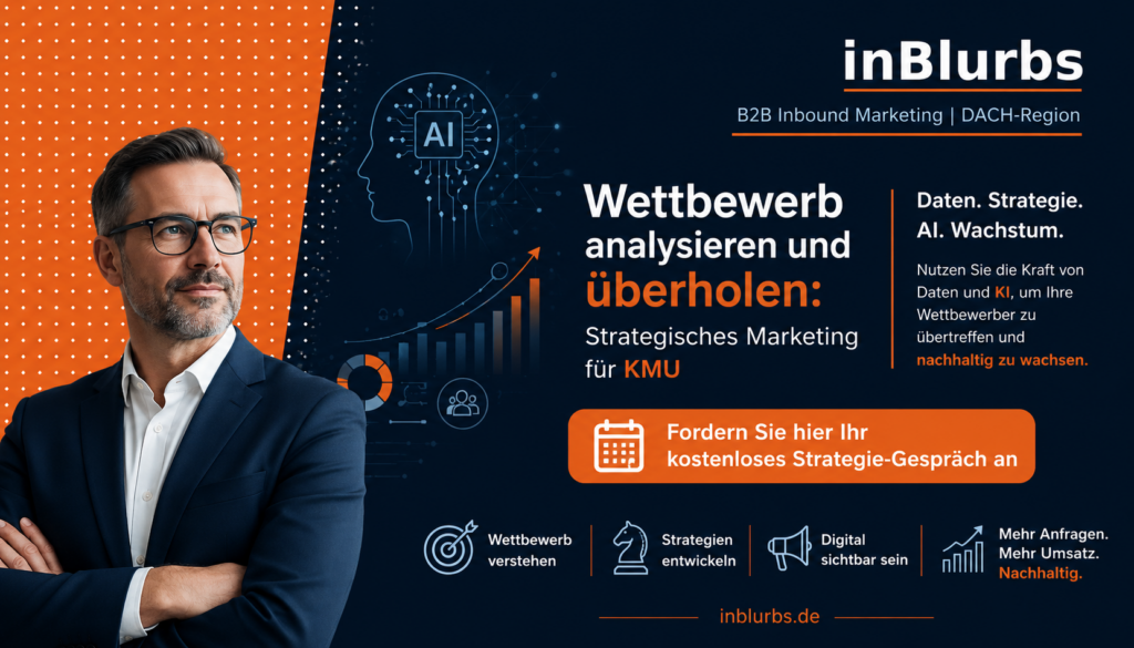 strategische Wettbewerbsanalyse KMU, digitale Marktanalyse B2B, effektive Content Marketing Strategie, nachhaltige Leadgenerierung Unternehmen, erfolgreiche B2B Marketing Strategie, datengetriebene Marketing Strategien B2B, zielgerichtete Kundenansprache Mittelstand, Inbound Marketing Strategie Unternehmen, digitale Sichtbarkeit steigern KMU, systematische Wettbewerber Analyse durchführen, inblurbs inbound marketing