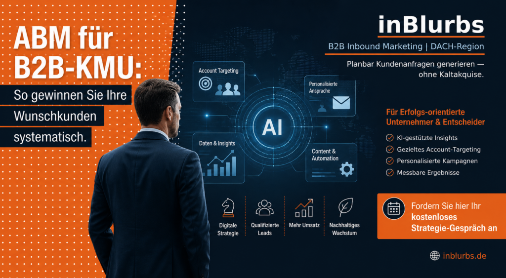 Account Based Marketing, B2B Marketing Strategie, Wunschkunden gezielt gewinnen, Lead Qualität steigern, Personalisierte Kundenansprache B2B, Effiziente Marketing Strategie, B2B Kunden gewinnen, Marketing Vertrieb Alignment, Multichannel Marketing Strategie, Datengetriebenes Marketing B2B, inblurbs inbound marketing 