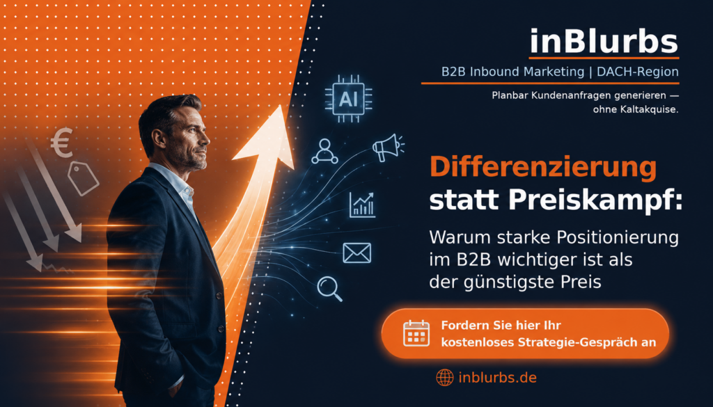 B2B Positionierung Strategie, Wettbewerbsvorteile im Mittelstand, Markenpositionierung für Unternehmen, Inbound Marketing Strategie, Differenzierung im B2B Markt, digitale Markenpositionierung B2B, strategische Marktpositionierung B2B, Kundengewinnung ohne Preiskampf, Expertenstatus online aufbauen, B2B Marketing Differenzierung, inblurbs inbound marketing