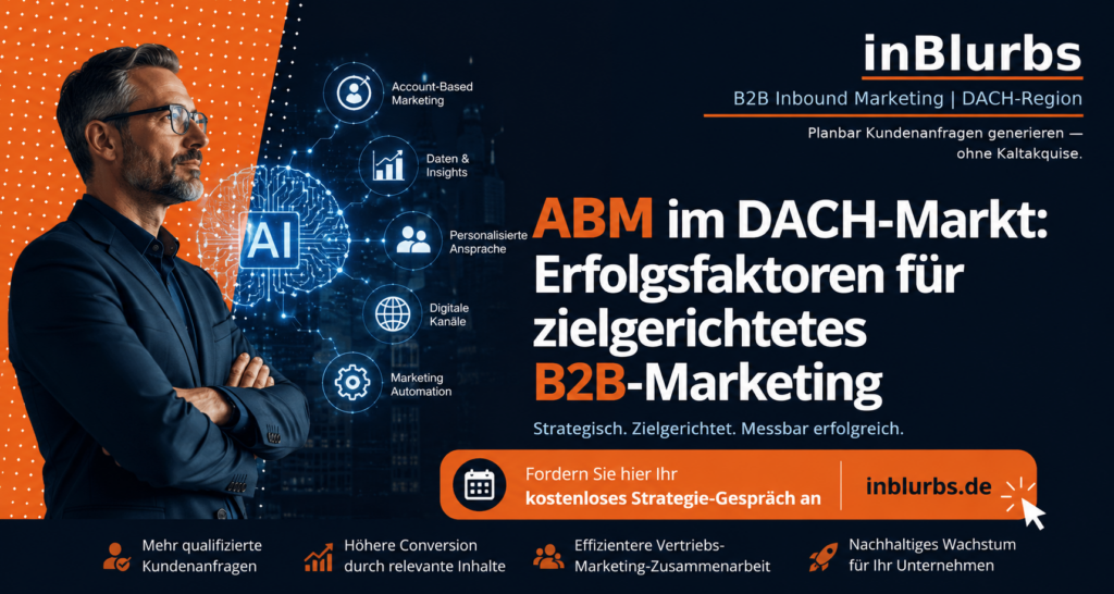 Account Based Marketing, B2B Marketing Strategie, Zielgerichtete B2B Kampagne, Datengetriebene Lead Generierung, Personalisierte Kundenansprache B2B, Digitale Kundengewinnung B2B, LinkedIn ABM Strategie, KI Marketing Automatisierung, B2B Lead Qualifizierung, Strategische Kundenentwicklung B2B, inblurbs inbound marketing