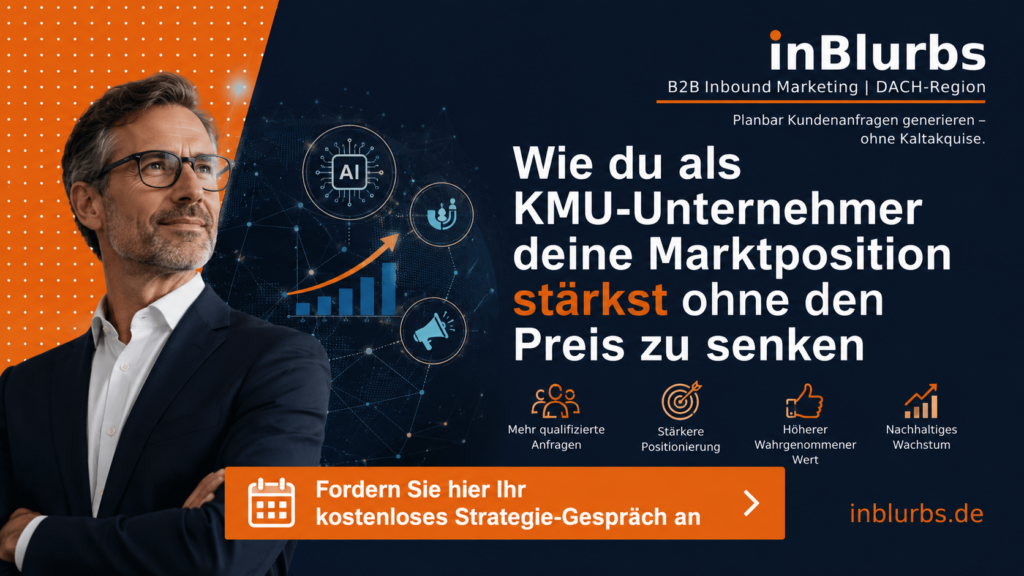 starke Marktposition aufbauen, klare Positionierung entwickeln, Mehrwert klar kommunizieren, digitale Sichtbarkeit erhöhen, qualifizierte Leads generieren, Vertrauen Kunden gewinnen, nachhaltiges Unternehmenswachstum erreichen, B2B Marketing Strategie, Content Marketing Strategie, Inbound Marketing Erfolg