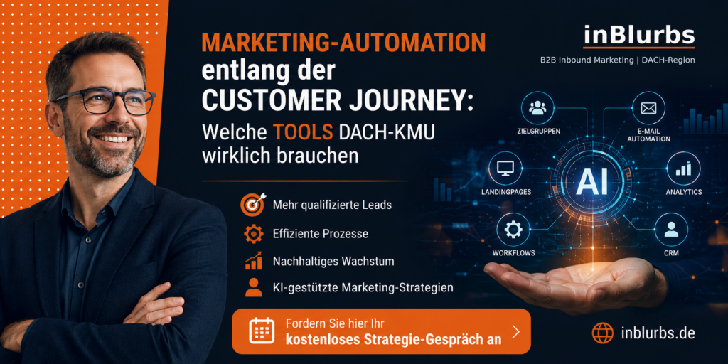 Marketing Automation Software, Customer Journey Management, Lead Nurturing Strategie, CRM Marketing Integration, Automatisierte Lead Generierung, E Mail Marketing, Marketing Prozesse optimieren, Sales Marketing Alignment, Digitale Kundengewinnung Systeme, B2B Marketing Automation, inblurbs inbound marketing 
