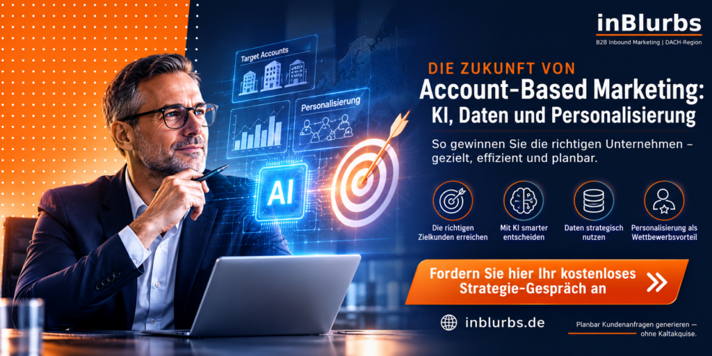 Account Based Marketing, KI gestütztes Marketing, B2B Marketing Strategie, Personalisierte Kundenansprache B2B, Datengetriebenes B2B Marketing, Predictive Sales Analytics, Customer Journey Optimierung, Marketing Automation Lösungen, B2B Zielkunden identifizieren, Intelligente Leadgenerierung Systeme, inblurbs inbound marketing