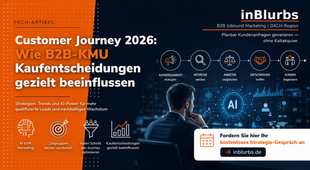 B2B Customer Journey, Customer Journey Strategie, Customer Journey Optimierung, Inbound Marketing Strategie, Content Marketing B2B, digitale Kaufentscheidung B2B, datengetriebenes Marketing B2B, Marketing Automation B2B, qualifizierte Leads gewinnen, B2B Lead Generierung, inblurbs inbound marketing