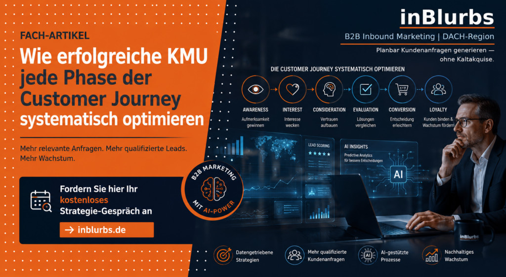 Customer Journey optimieren, B2B Customer Journey, Customer Journey Optimierung, digitale Kundenreise Strategie, strategische Content Planung, Vertrauen im B2B, Lead Nurturing im B2B, Conversion Optimierung B2B, Customer Experience Strategie, Marketing Automation Strategie, inblurbs inbound marketing