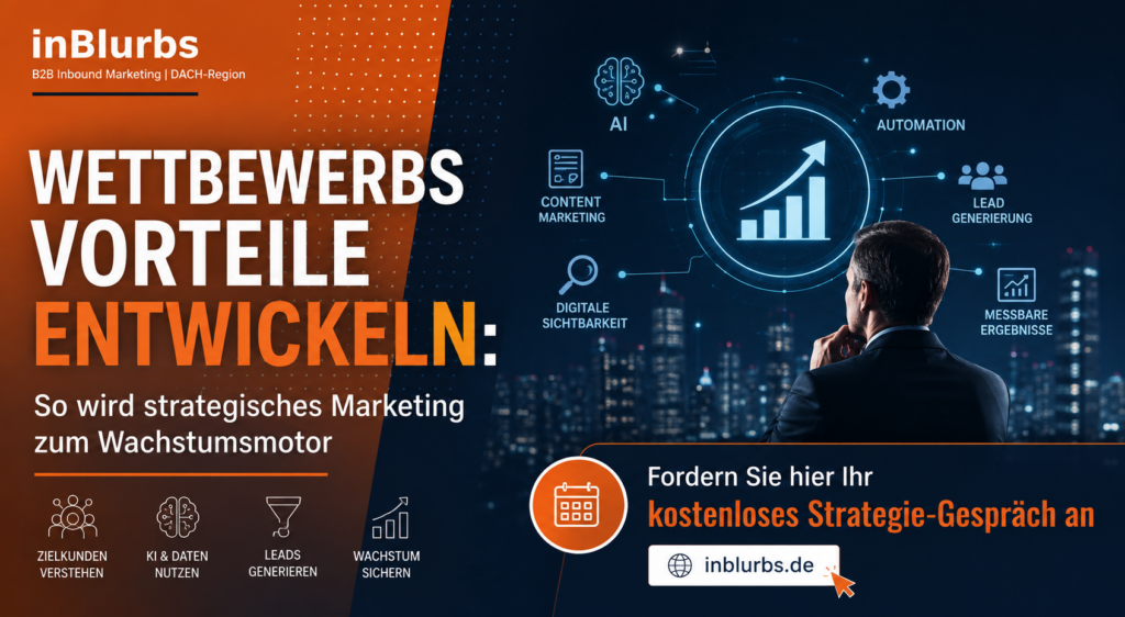 Customer Journey Marketing, B2B Marketing Strategie, strategisches B2B Marketing, Wettbewerbsvorteile durch Marketing, digitale Customer Journey, datengetriebenes Marketing B2B, strategische Positionierung B2B, qualifizierte Leads gewinnen, Marketing Automation B2B, Wachstum durch Marketing, inblurbs inbound marketing 