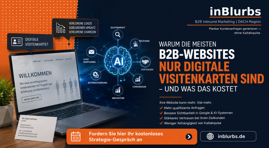B2B Website Conversion, Leadgenerierung B2B, SEO für B2B Unternehmen, B2B Customer Journey Marketing, B2B Content Marketing, Lead Nurturing B2B, Inbound Marketing B2B, B2B Website Optimierung, digitale Vertriebsplattform B2B, Generative Engine Optimization B2B, inblurbs inbound marketing