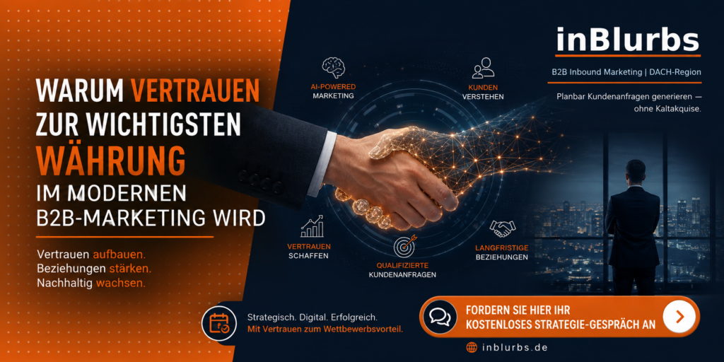 B2B Vertrauen aufbauen, Vertrauen im B2B, Vertrauensaufbau im B2B, B2B Marketing Vertrauen, Vertrauen durch Content, B2B Kaufentscheidung Vertrauen, Thought Leadership B2B, B2B Content Marketing, digitale Vertrauensbildung B2B, B2B Vertrauen schaffen, inblurbs inbound marketing