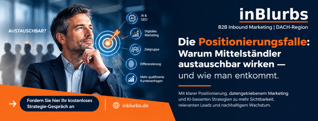 B2B Positionierung verbessern, Mittelstand klar positionieren, Positionierung im Mittelstand, B2B Differenzierung entwickeln, Austauschbarkeit im Mittelstand, Wettbewerbsvorteile sichtbar machen, Klarheit in Positionierung, B2B Markenpositionierung stärken, Strategische Positionierung entwickeln, Generative Engine Optimization, inblurbs inbound marketing