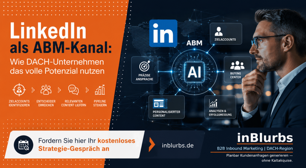 LinkedIn Account Based, LinkedIn ABM Strategie, Account Based Marketing, LinkedIn B2B Marketing, ABM Lead Generierung, LinkedIn Content Strategie, LinkedIn Marketing KMU, LinkedIn Account Marketing, B2B LinkedIn Strategie, LinkedIn Zielaccounts erreichen, inblurbs inbound marketing