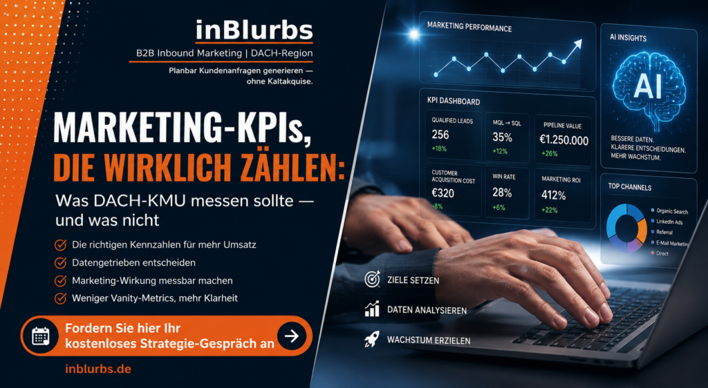 Marketing KPIs messen, qualifizierte Leads generieren, Marketing Pipeline messen, Customer Journey im B2B, B2B Marketing KPIs, Sales Funnel optimieren, Marketing und Vertrieb, SEO KPIs für KMU, Marketing Performance messen, Marketing ROI messen, inblurbs inbound marketing