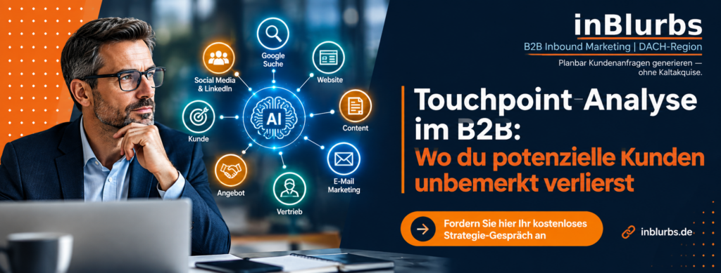Touchpoint Analyse B2B, B2B Customer Journey, Customer Journey Analyse, Customer Journey optimieren, B2B Suchmaschinenoptimierung, B2B Website Conversion, Content Marketing B2B, Lead Nurturing B2B, Marketing Vertrieb Verzahnung, B2B Marketing Attribution, inblurbs inbound marketing