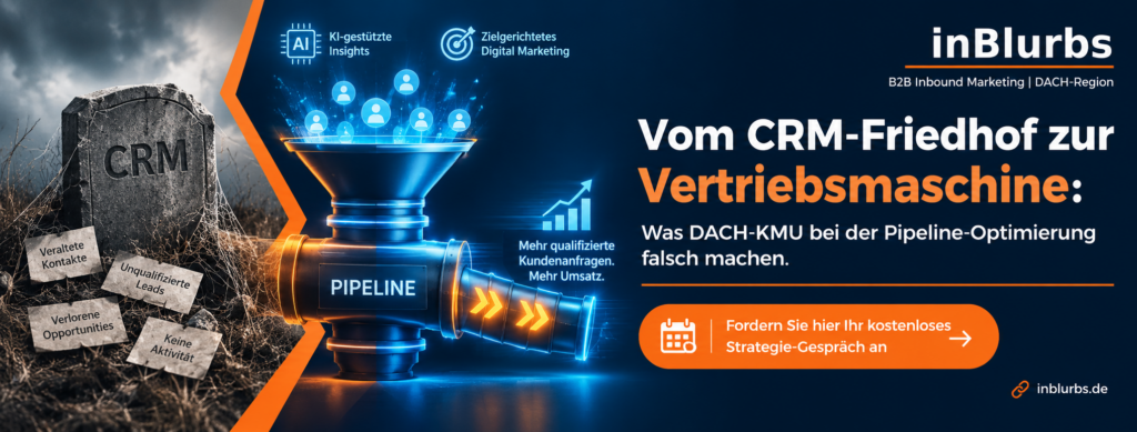 B2B Pipeline Optimierung, B2B Lead Qualifizierung, Marketing Vertrieb Alignment, Customer Journey Optimierung, Datengetriebenes Vertriebsmanagement, KI im B2B Vertrieb, Account Based Marketing, Lead Website Optimierung, Planbare B2B Neukundengewinnung, Qualifizierte B2B Pipeline, inblurbs inbound marketing