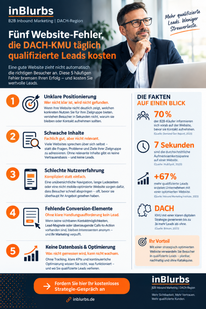 infografik GEO für B2B, KI Suche optimieren, Sichtbarkeit in KI, B2B KI Suche, Website für KI, ChatGPT B2B Sichtbarkeit, generative Suche B2B, KI Suchmaschinen Optimierung, GEO B2B Unternehmen, B2B Content GEO, inblurbs inbound marketing