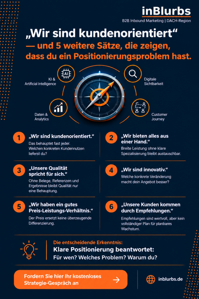 infografik Generative Engine Optimization, Sichtbarkeit in ChatGPT, KI-Suche für Unternehmen, KI-Sichtbarkeit im B2B, GEO-Optimierung für Unternehmen, Inbound-Marketing für KMU, B2B-Positionierung gegenüber Wettbewerbern, Customer Journey im B2B-Marketing, Content-Strategie für B2B-Unternehmen, Messung von GEO-Erfolgen, inblurbs inbound marketing